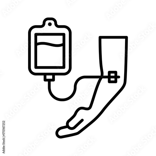 Patient hand with IV Bag line icon. Infusion illustration. Medical treatment vector design for info graphics and website