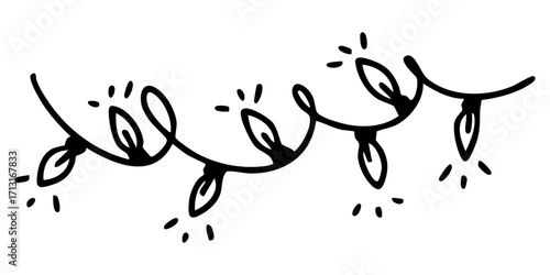 Christmas lights garland. Outline doodle vector on white background