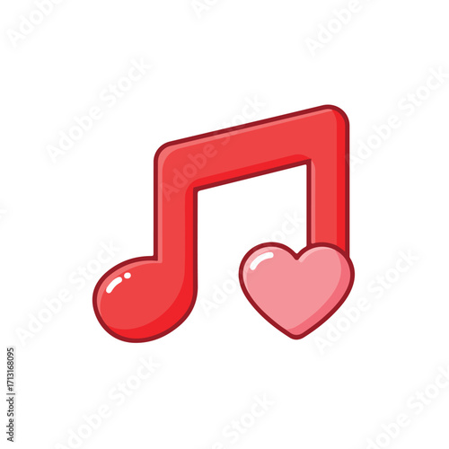 Red musical note symbol with a pink heart, perfect for music lovers, valentines day designs, love songs albums, and romantic melodies.