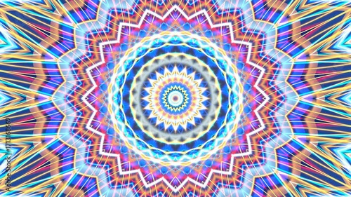 Colorful kaleidoscope change with a starburst design, featuring bright hues. Background pattern motion with pulses and moves evolve, showcasing a vivid blend of colors and shapes. 4K UHD 4096x2304