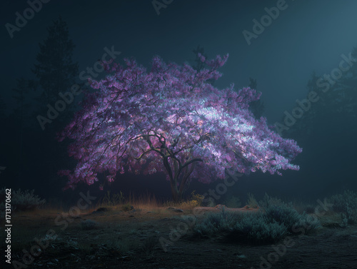 Árbol de cerezo luminoso futurista