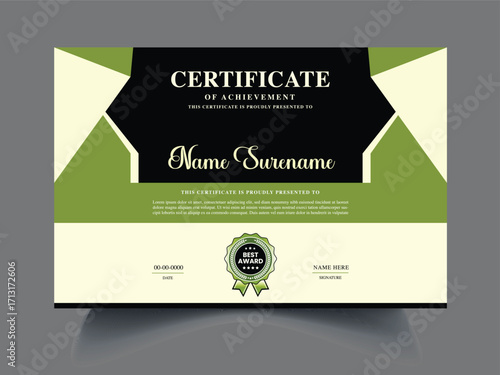 green black certificate design template