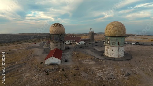 Drone Panoramic View of Torre Summit with Old Radar Domes, Serra da Estrela, Portugal