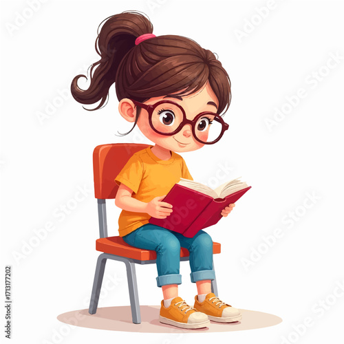 Young girl immersed in a book, enjoying quiet time and reading with a smile on her face