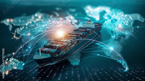 Maritime transport scene symbolizing trade networks and logistics technology