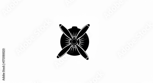 Aviation propeller with four blades and circular hub design in black and white minimalist style vector created with generative ai