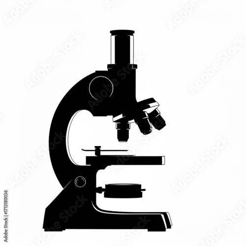 Silhouette illustration of a microscope with lenses and adjustable stage for scientific observation created with generative ai