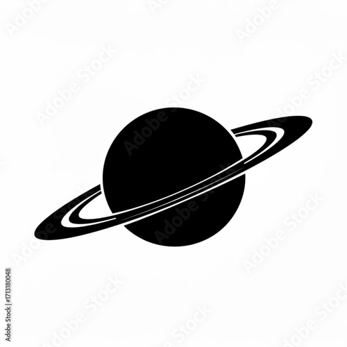 Illustration of a black planet with rings orbiting around it on a white isolated background view from space created with generative ai