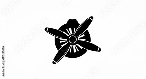 A black and white illustration of a propeller with four blades and a circular engine design element created with generative ai
