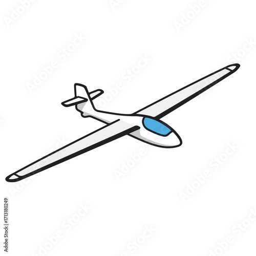 White glider plane with a blue cockpit window in a crisp closeup shot. Ideal for aviation presentations or website graphics.