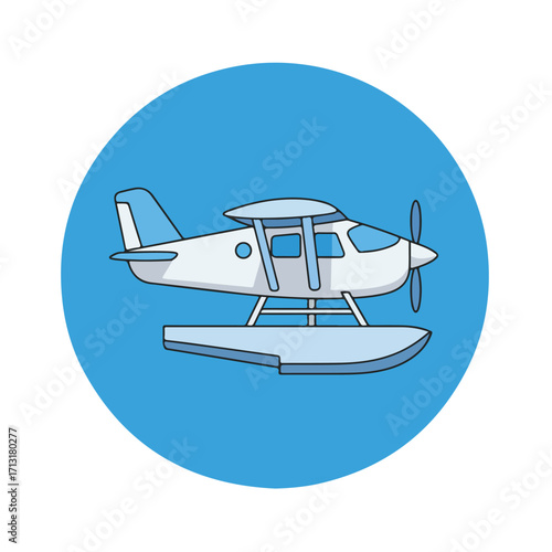 Light blue floatplane icon in a circle for aviationrelated designs. Ideal for travel, transportation, aviation, and tourismthemed projects.