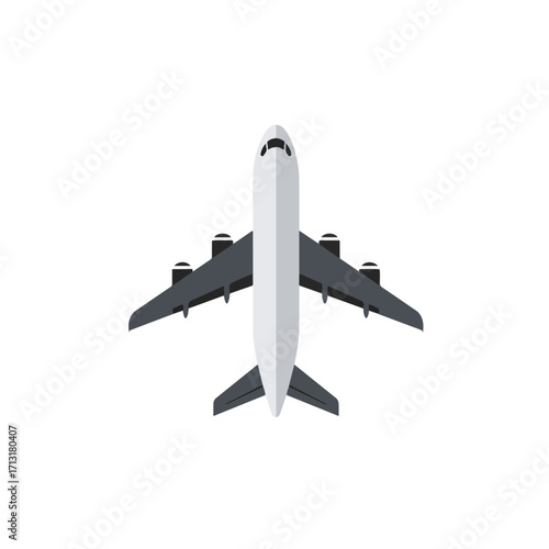 White passenger airplane with four engines viewed from above. Perfect for travel, aviation, transportation, or aerialthemed projects in need of highquality aerial images.