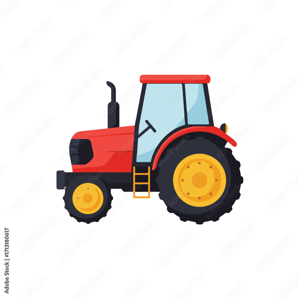 Obraz premium Red tractor with yellow wheels on a white background is great for farm and agriculturerelated designs, childrens books, and toy packaging.