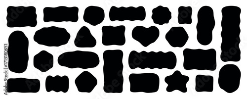 Hand drawn wavy text box and irregular shapes doodle. Abstract geometric organic frame and border. Empty fluid form. Vector illustration isolated on white background.