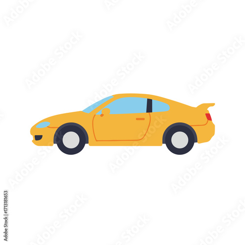 Side view of a yellow sports car perfect for automotive blogs, car advertisements, racing events, and sports car enthusiasts websites.
