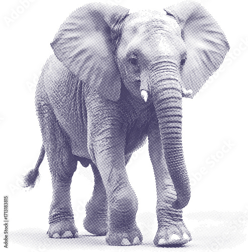 Vector halftone dots art of a large african elephant walking forward