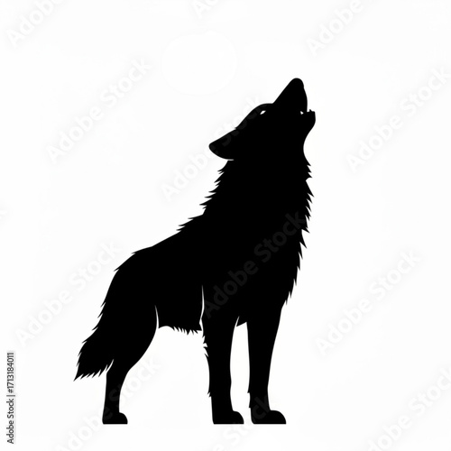 Silhouette of a howling wolf standing on its four legs with its head raised towards the sky in black created with generative ai
