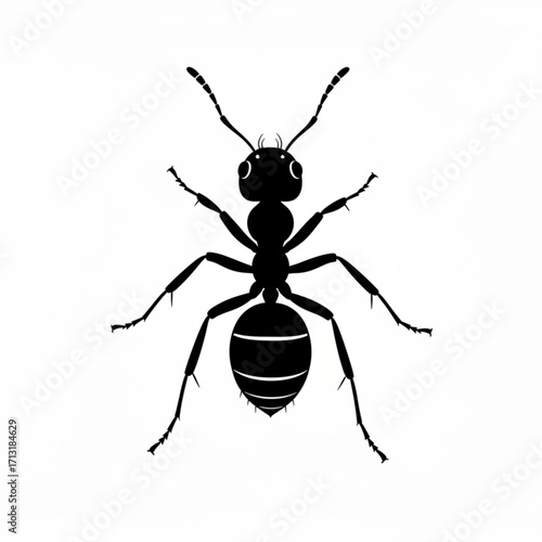 A detailed silhouette of an ant with visible legs antennae and segmented body on a white background created with generative ai