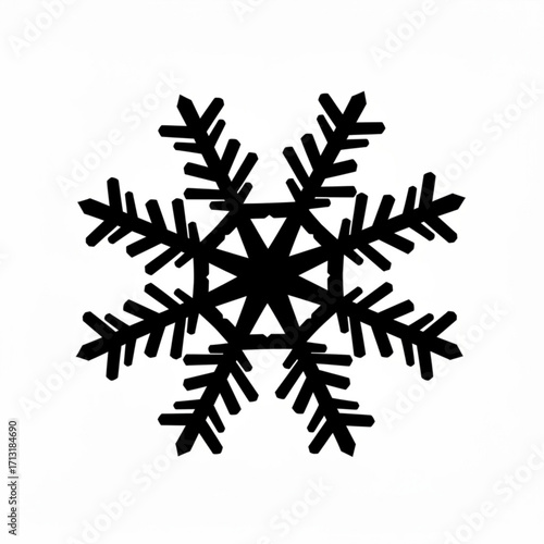 A detailed black snowflake with intricate geometric patterns and symmetrical design on a white background created with generative ai