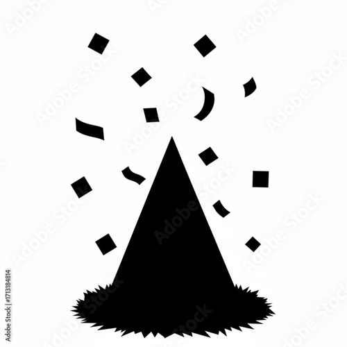 A black party hat with confetti falling around it creating a festive and celebratory atmosphere image created with generative ai