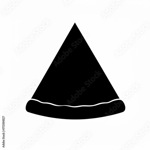 A black and white silhouette of a pizza slice with a triangular shape and a curved crust design element created with generative ai