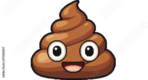 A cheerful cartoon pile of poop with big eyes and a happy smile.