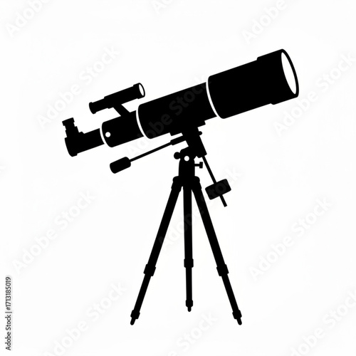 A silhouette of a telescope on a tripod used for astronomical observation and celestial exploration tool