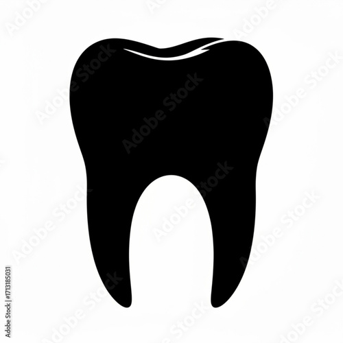 Isolated molar tooth illustration in black silhouette with detailed crown anatomy on white background