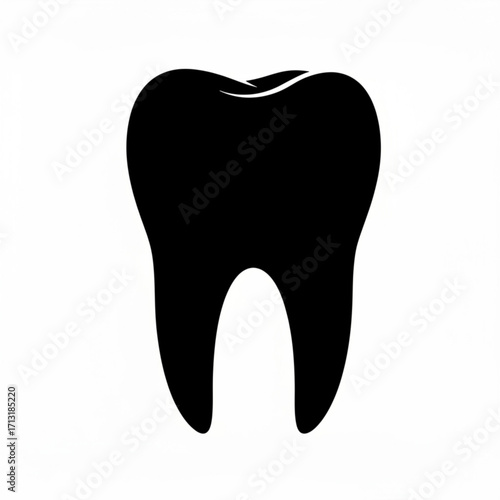 Illustration of a single black tooth with a white background in a minimalist style dental health concept