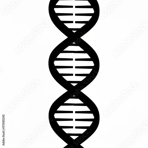 Illustration of a black and white dna double helix strand with visible segments on a white background