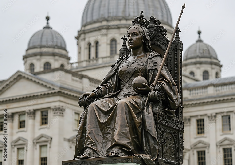 Obraz premium Bronze Statue of Queen Victoria in London. Generative Ai