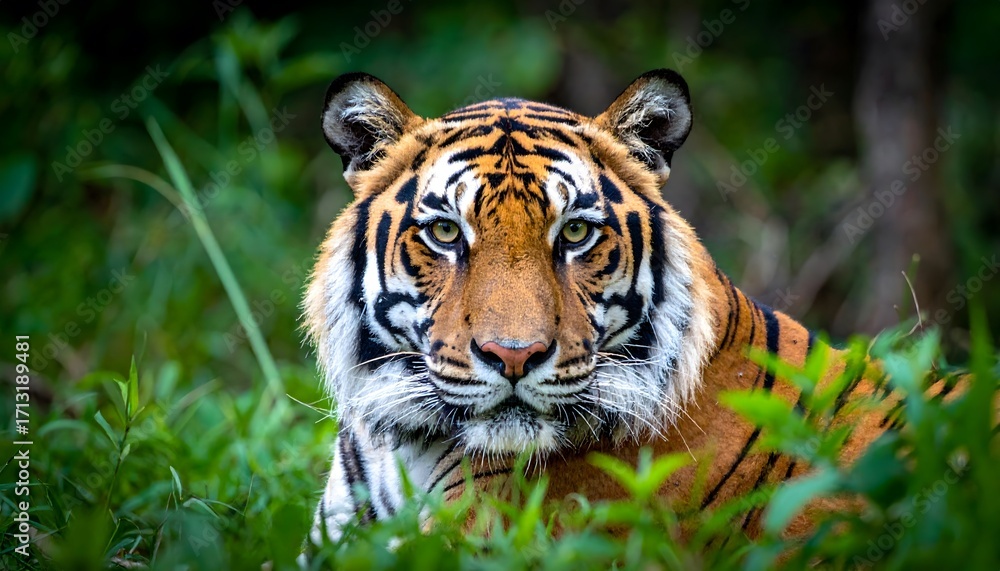 Obraz premium Tiger rests in jungle, serene portrait