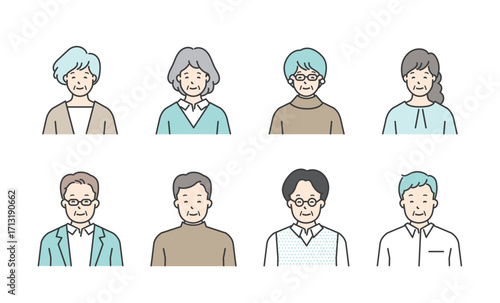 微笑むシニア男女の上半身イラスト