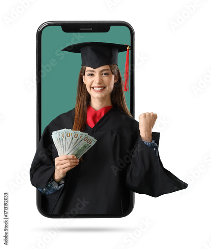 Happy female student in gra...