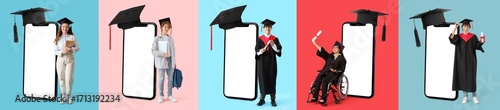 Set of students and big sma...