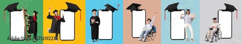 Set of students and big sma...