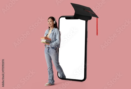 Female student listening to...