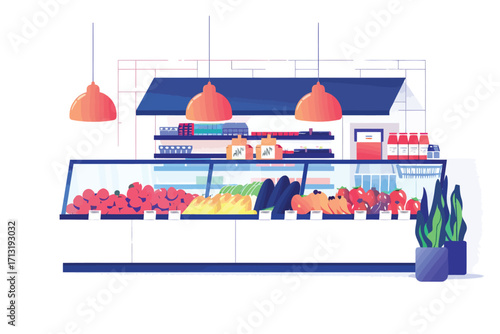 Supermarket interior interior row isolated