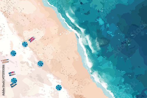 top view aerial shot of beach tree isolated