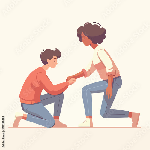 helping someone who has fallen with a simple and minimalist flat design using a white background