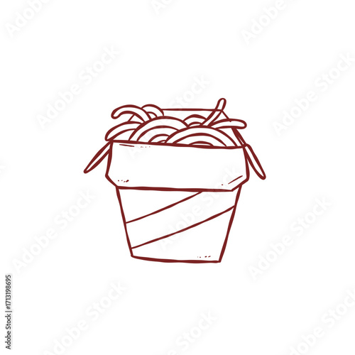 Hand drawn asian stir fry noodle box for take away illustration