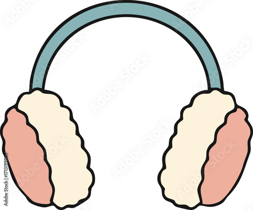 Teal headband earmuffs with fluffy beige pads