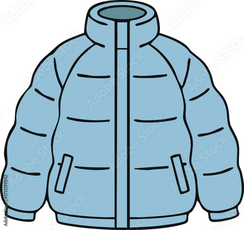 Light blue puffer jacket with zipper pockets