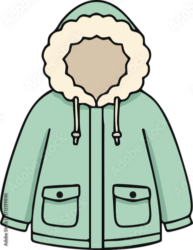 Mint parka jacket with fur hood and patch pockets