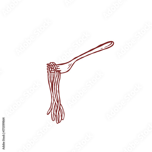 Fork with noodle hand drawn style illustration