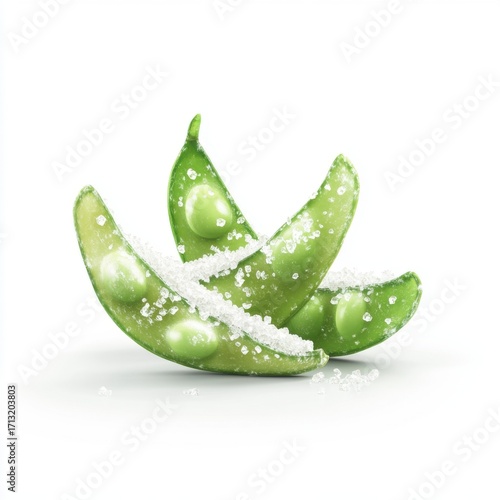 Fresh green edamame pods sprinkled with sea salt, showcasing a healthy snack option.