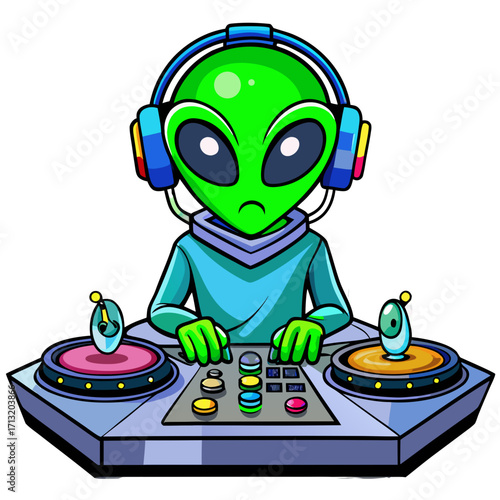 Alien DJ Party Vector – Fun Cosmic Cartoon Illustration for T-Shirts