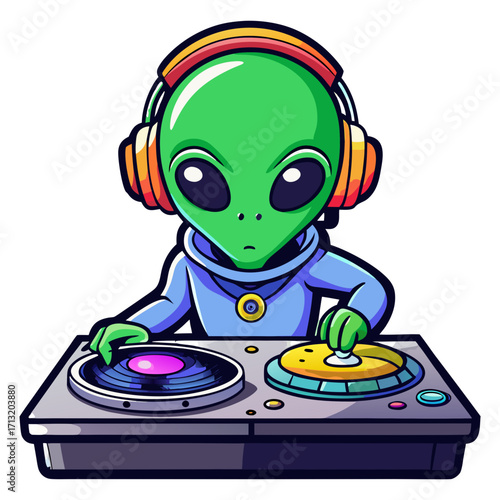 Alien DJ Party Vector – Fun Cosmic Cartoon Illustration for T-Shirts
