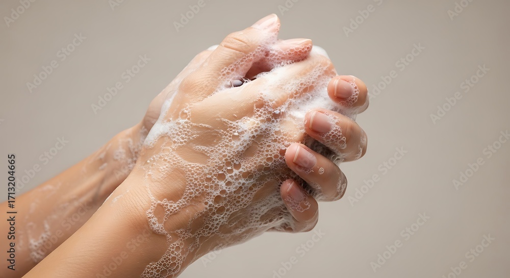 Fototapeta premium Close up of Hands Washing with Soap and Bubbles
