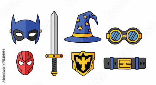 An illustration of a superhero and fantasy role play game costume set